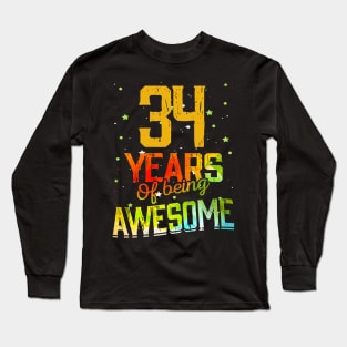 34 Years Of Being Awesome Gifts 34th Anniversary Gift Vintage Retro Funny 34 Years Birthday Men Women Long Sleeve T-Shirt